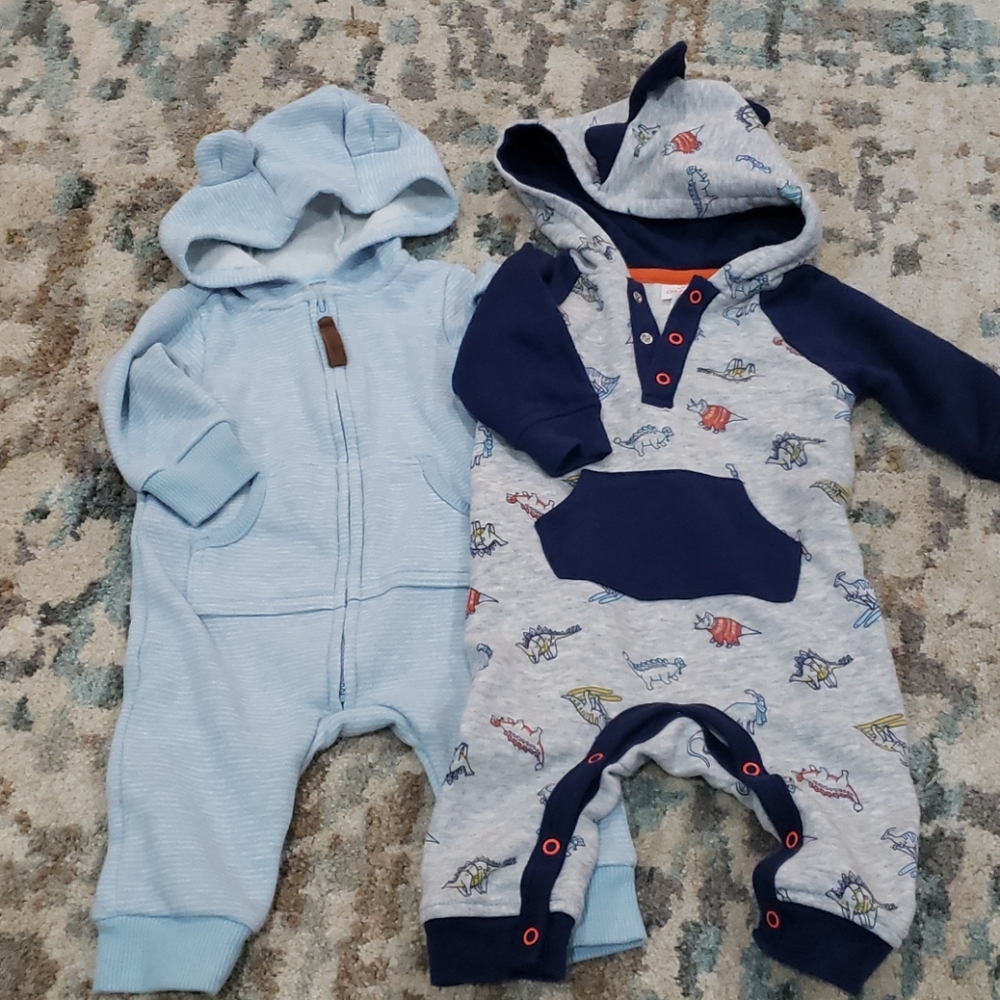 0 to 3 month boys long sleeve play suits with hood
